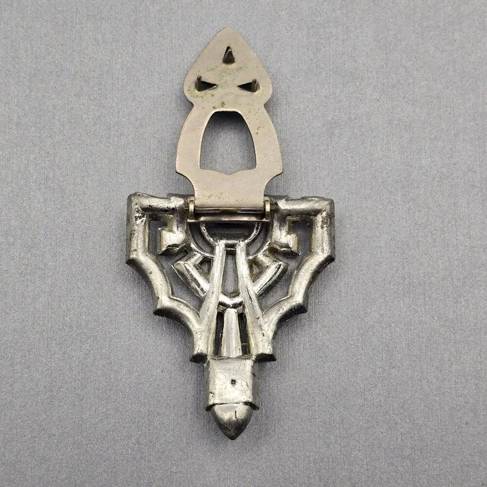 Vintage Art Deco Rhinestone Dress Clip 1.5" Silver Tone Estate Jewelry Cutouts - Picture 7 of 9